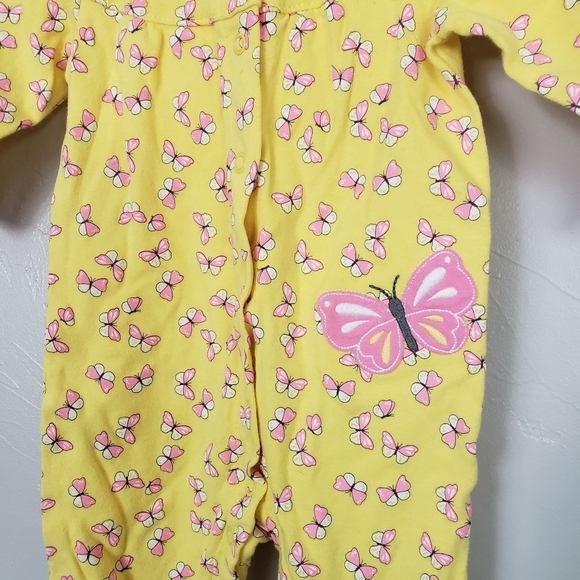 Just One You Carter's Baby Girl 6 Months One Piece Footie Yellow Pink Butterfly - Picture 5 of 7